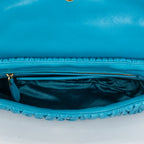 Shoulder Bag Fold Over Crossbody Blue Matelasse Leather