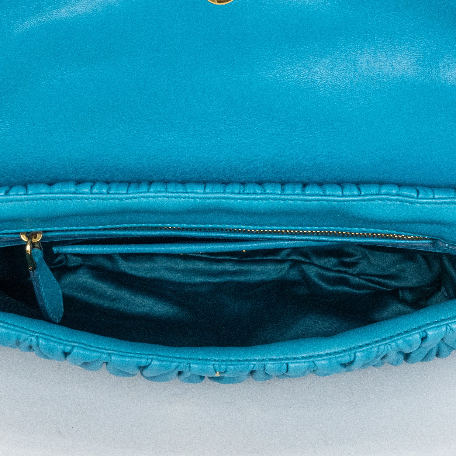 Shoulder Bag Fold Over Crossbody Blue Matelasse Leather