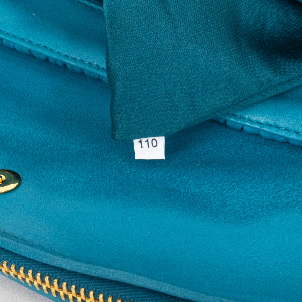 Shoulder Bag Fold Over Crossbody Blue Matelasse Leather