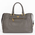 Handbag Front Zip Pocket Convertible Tote Grey Soft Calfskin Leather