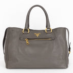 Handbag Front Zip Pocket Convertible Tote Grey Soft Calfskin Leather