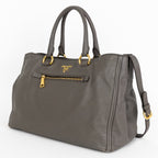 Handbag Front Zip Pocket Convertible Tote Grey Soft Calfskin Leather