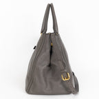 Handbag Front Zip Pocket Convertible Tote Grey Soft Calfskin Leather