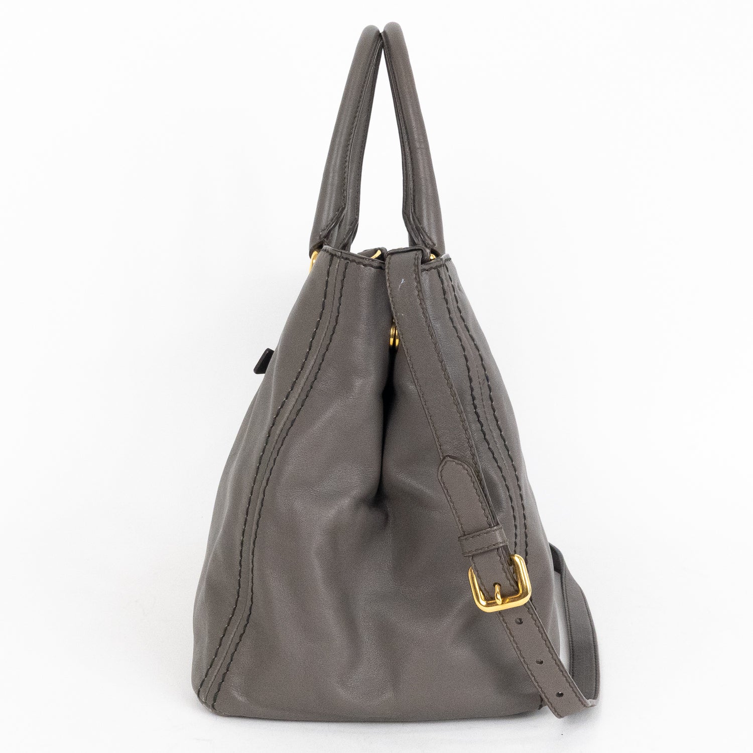 Handbag Front Zip Pocket Convertible Tote Grey Soft Calfskin Leather