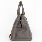 Handbag Front Zip Pocket Convertible Tote Grey Soft Calfskin Leather