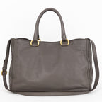 Handbag Front Zip Pocket Convertible Tote Grey Soft Calfskin Leather