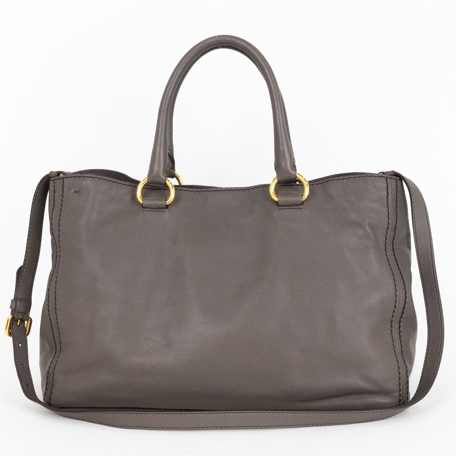 Handbag Front Zip Pocket Convertible Tote Grey Soft Calfskin Leather