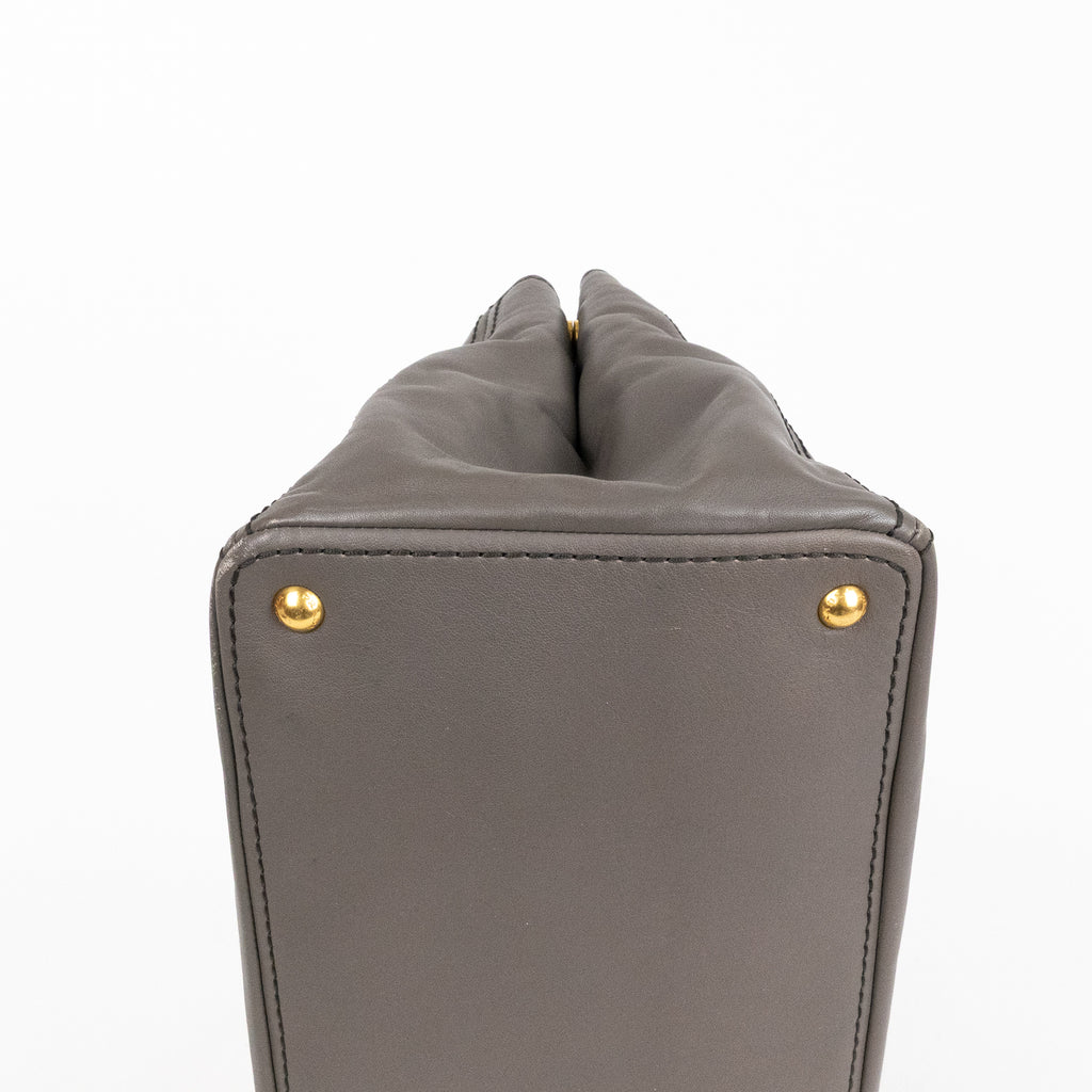 Handbag Front Zip Pocket Convertible Tote Grey Soft Calfskin Leather