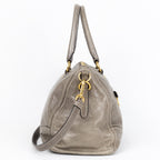 Travel Bag Front Zip Pocket Convertible Tote Grey Vitello Shine Leather