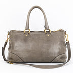 Travel Bag Front Zip Pocket Convertible Tote Grey Vitello Shine Leather