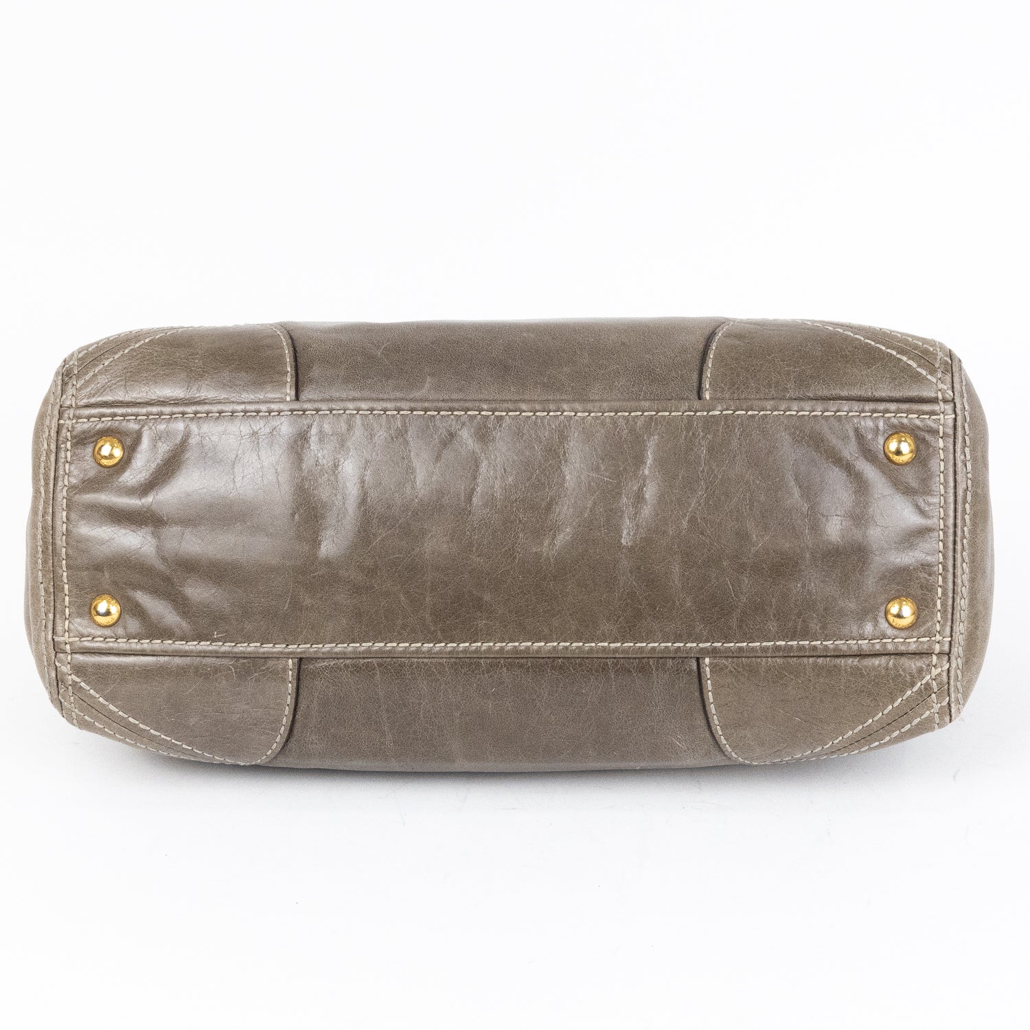Travel Bag Front Zip Pocket Convertible Tote Grey Vitello Shine Leather