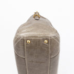 Travel Bag Front Zip Pocket Convertible Tote Grey Vitello Shine Leather
