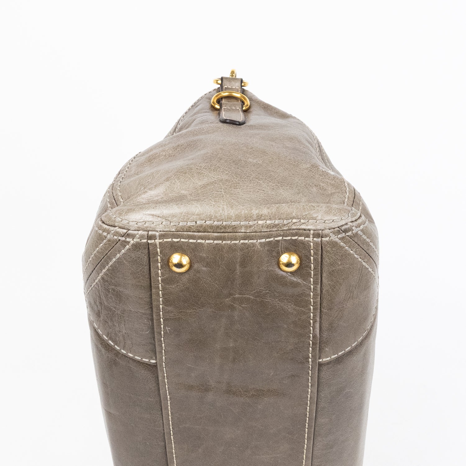 Travel Bag Front Zip Pocket Convertible Tote Grey Vitello Shine Leather