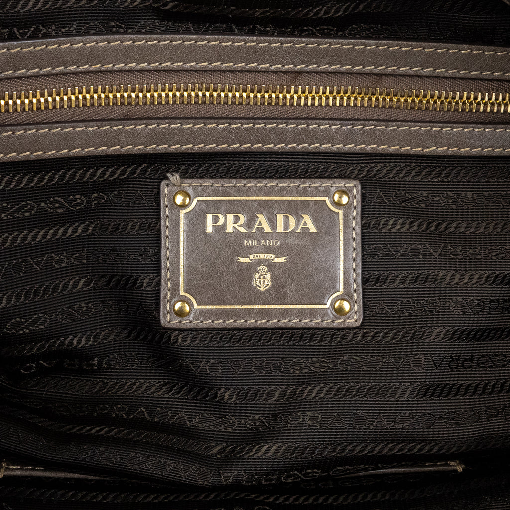 Travel Bag Front Zip Pocket Convertible Tote Grey Vitello Shine Leather