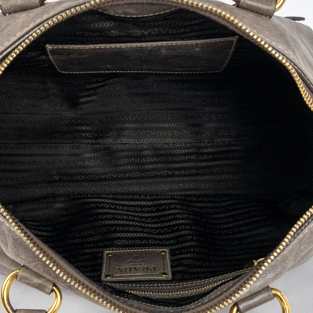 Travel Bag Front Zip Pocket Convertible Tote Grey Vitello Shine Leather