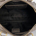 Travel Bag Front Zip Pocket Convertible Tote Grey Vitello Shine Leather