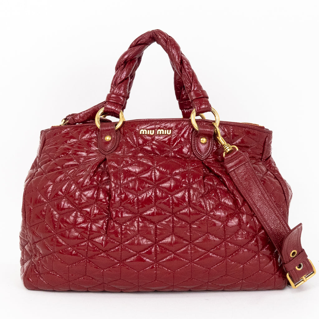 Handbag Large Satchel Red Patent Quilted Leather