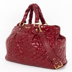 Handbag Large Satchel Red Patent Quilted Leather