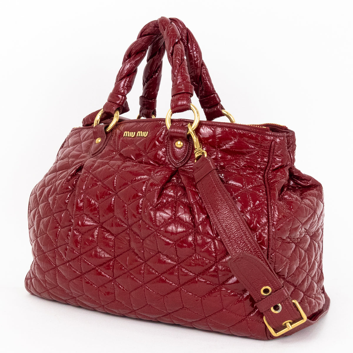 Handbag Large Satchel Red Patent Quilted Leather