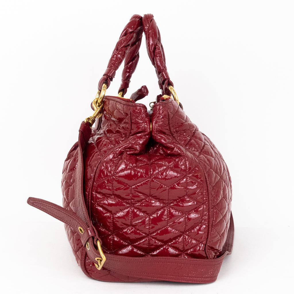 Handbag Large Satchel Red Patent Quilted Leather