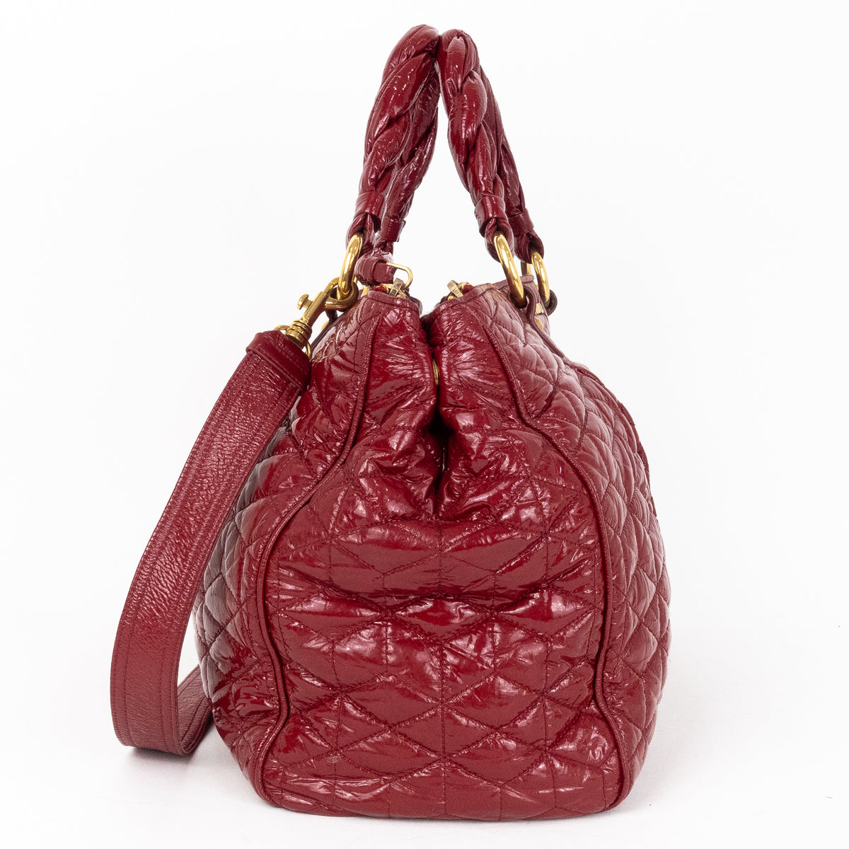 Handbag Large Satchel Red Patent Quilted Leather