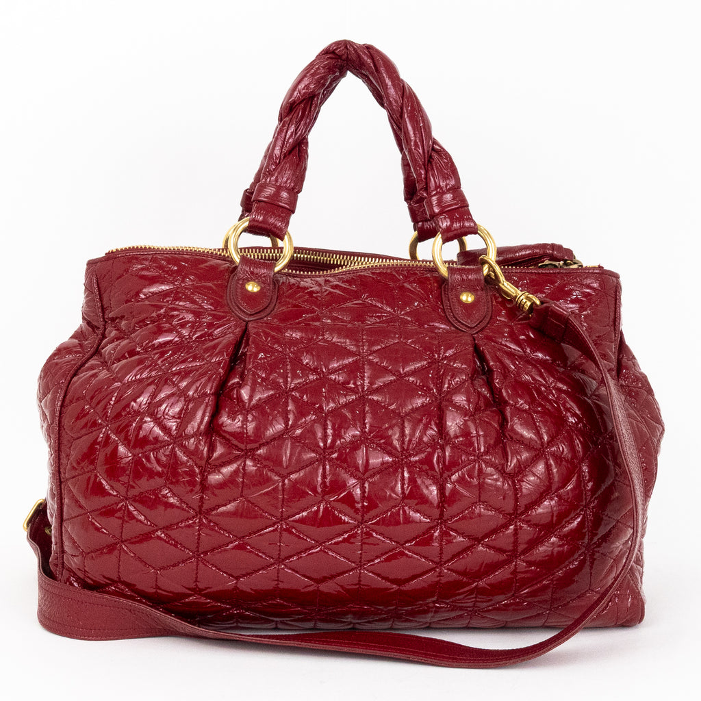 Handbag Large Satchel Red Patent Quilted Leather