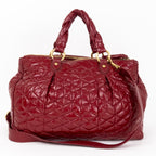 Handbag Large Satchel Red Patent Quilted Leather
