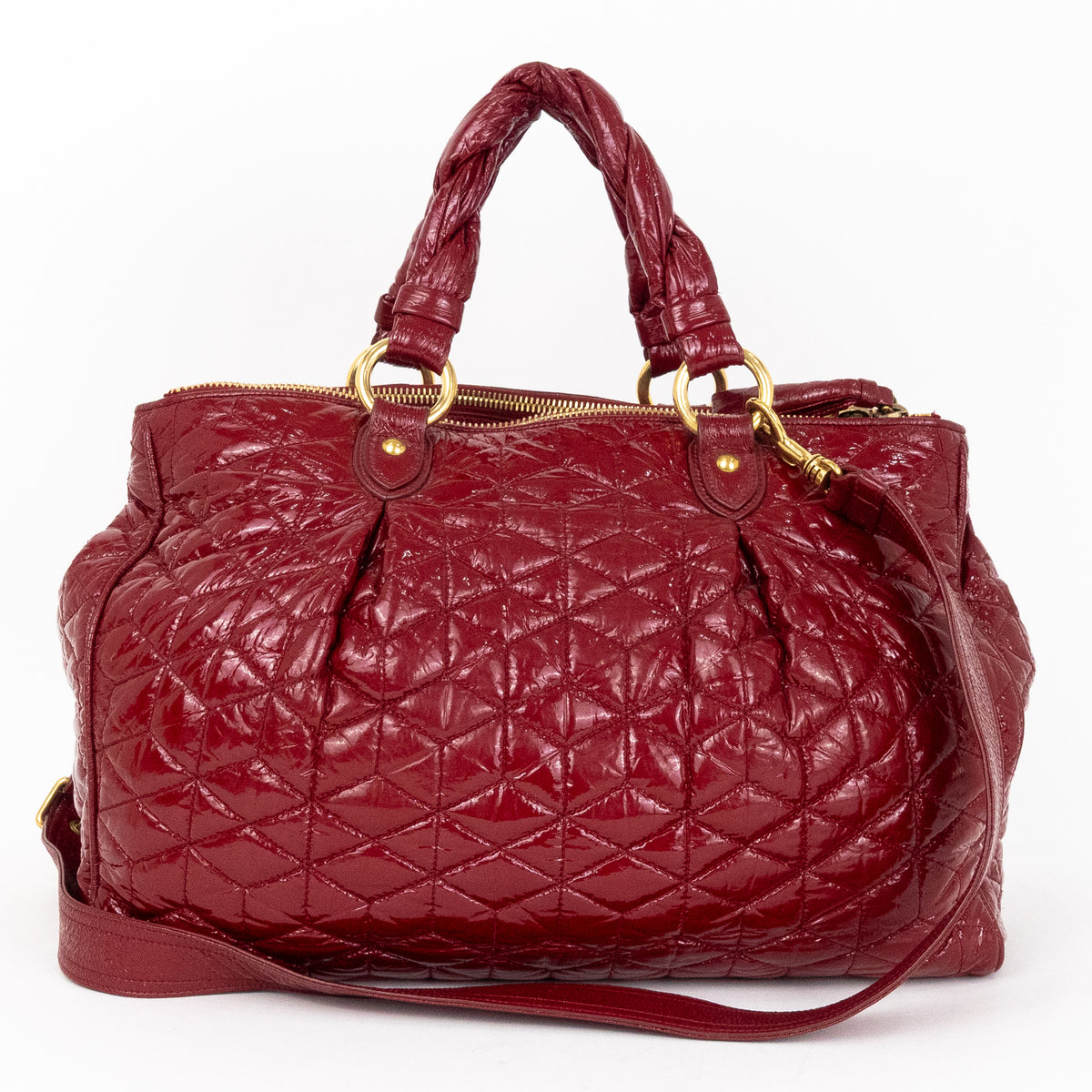 Handbag Large Satchel Red Patent Quilted Leather