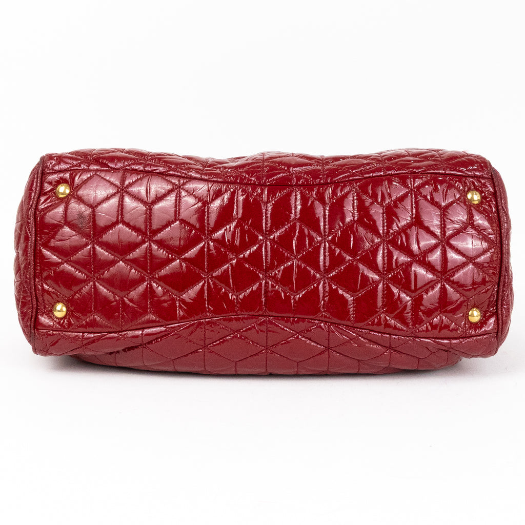 Handbag Large Satchel Red Patent Quilted Leather