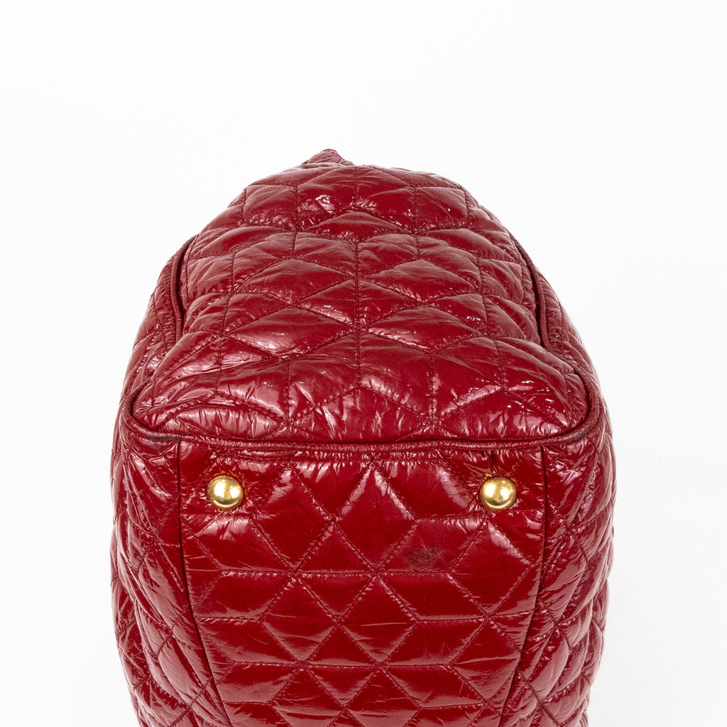 Handbag Large Satchel Red Patent Quilted Leather