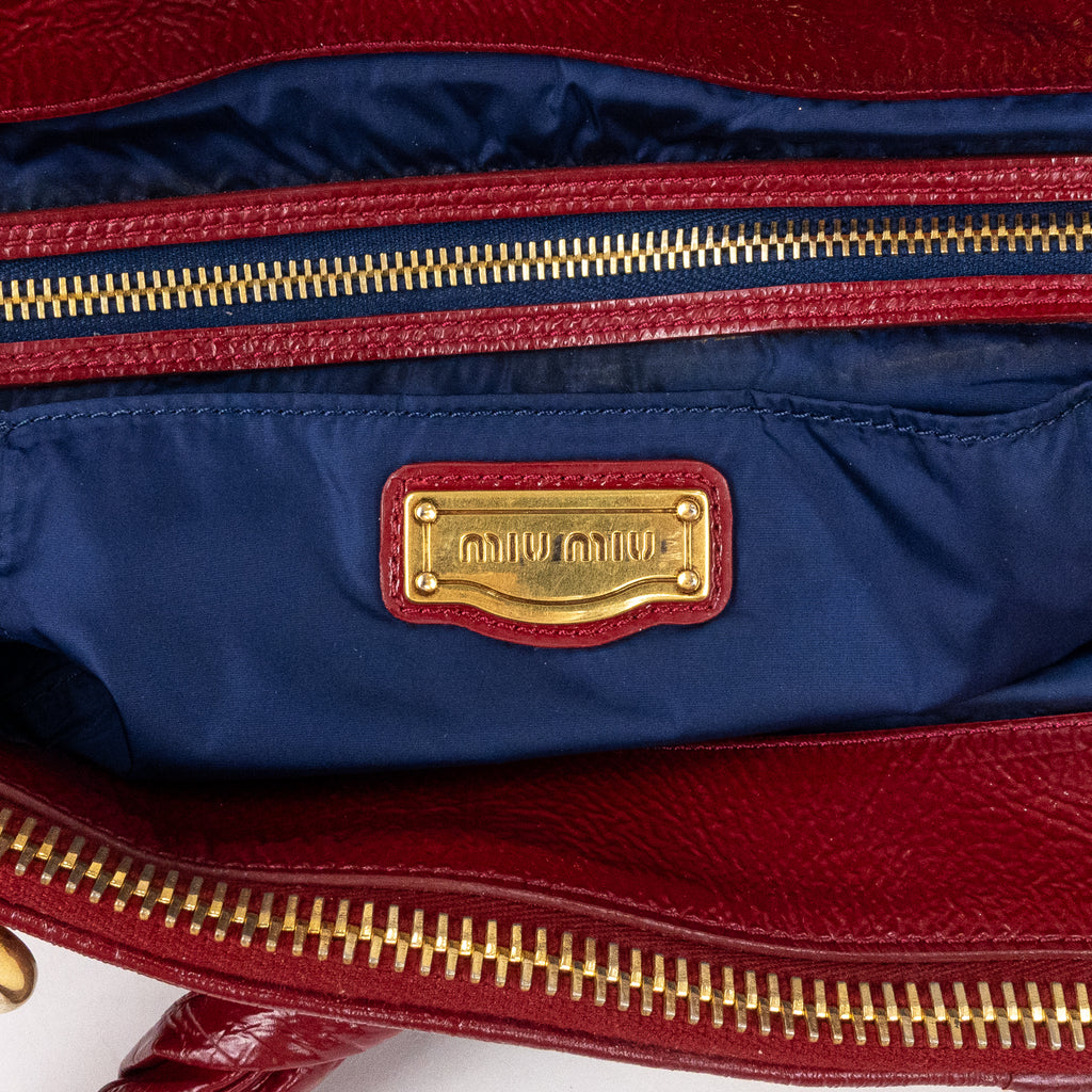Handbag Large Satchel Red Patent Quilted Leather