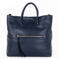 Handbag Shopper Tote Navy Blue Calfskin Smooth Leather