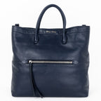 Handbag Shopper Tote Navy Blue Calfskin Smooth Leather
