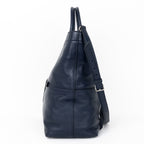 Handbag Shopper Tote Navy Blue Calfskin Smooth Leather