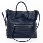 Handbag Shopper Tote Navy Blue Calfskin Smooth Leather