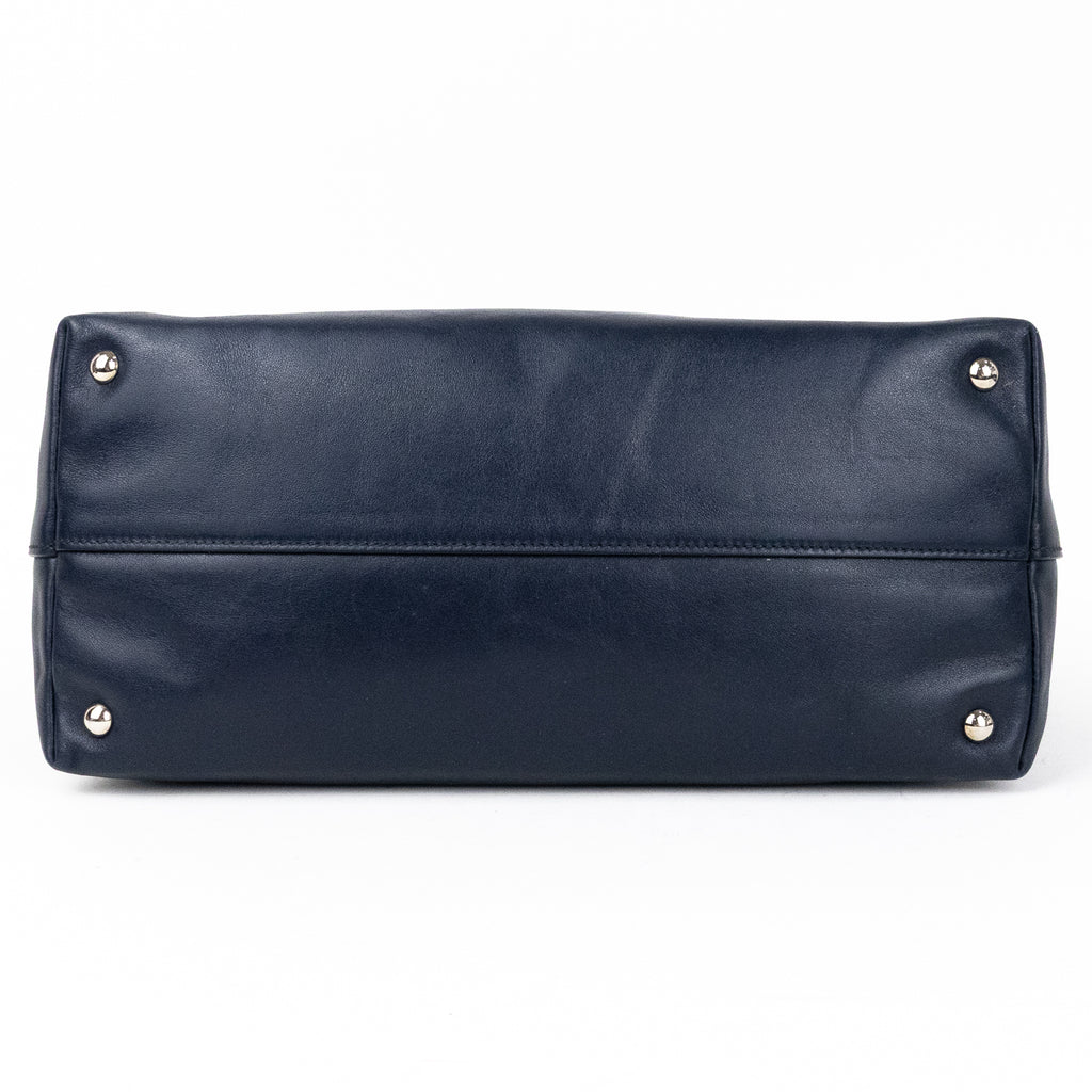 Handbag Shopper Tote Navy Blue Calfskin Smooth Leather