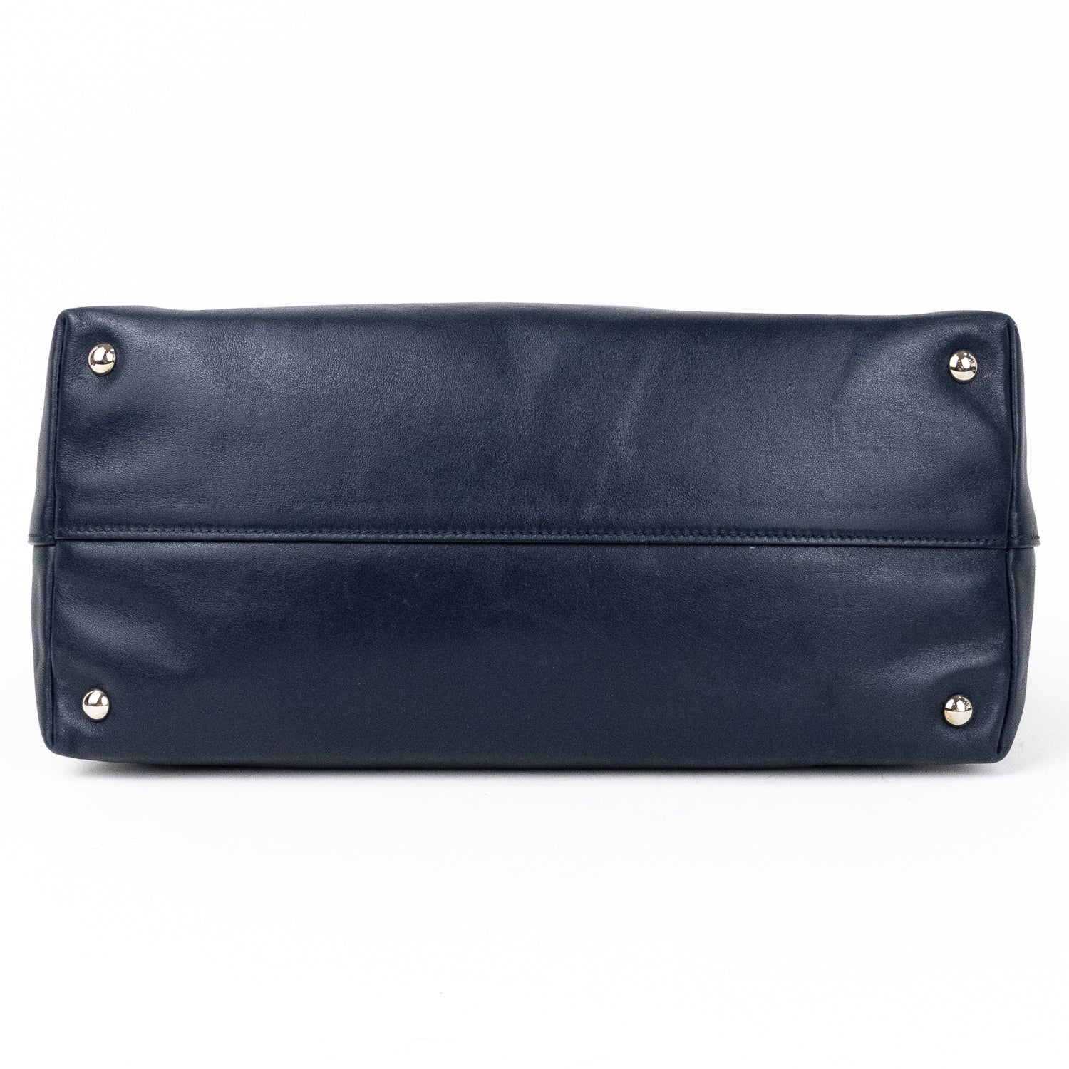Handbag Shopper Tote Navy Blue Calfskin Smooth Leather