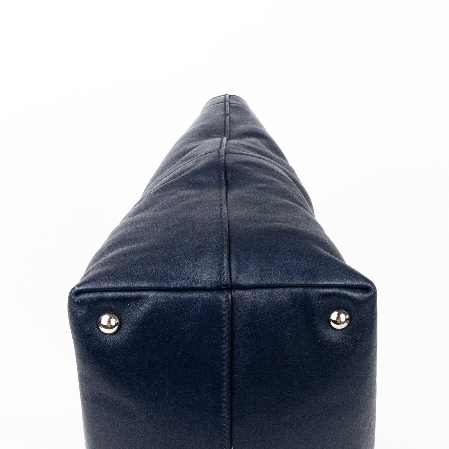 Handbag Shopper Tote Navy Blue Calfskin Smooth Leather