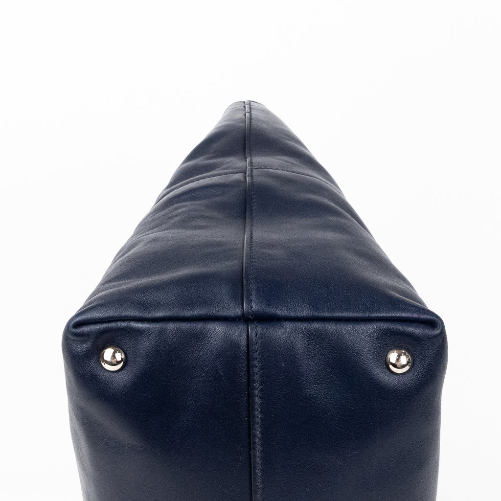 Handbag Shopper Tote Navy Blue Calfskin Smooth Leather