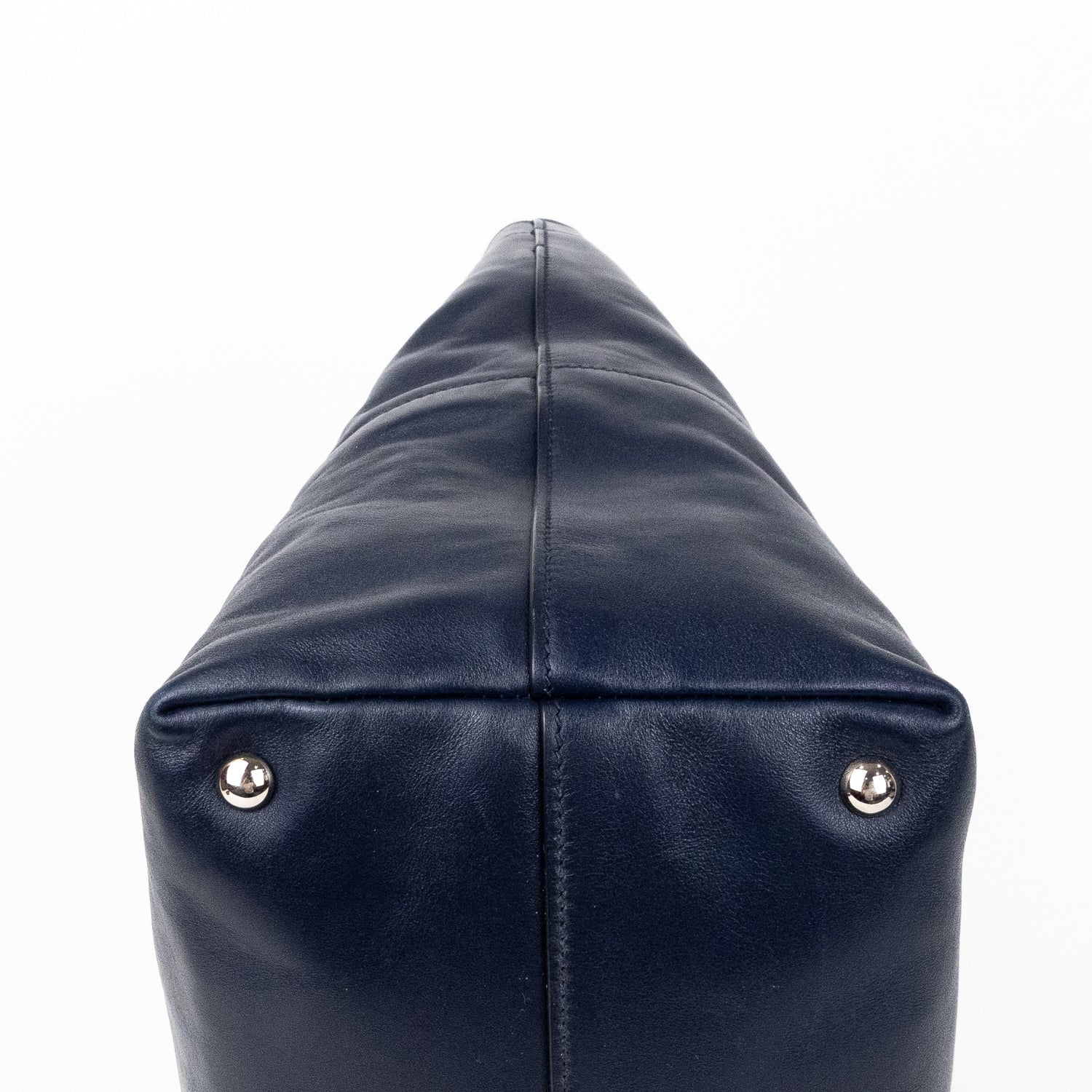 Handbag Shopper Tote Navy Blue Calfskin Smooth Leather