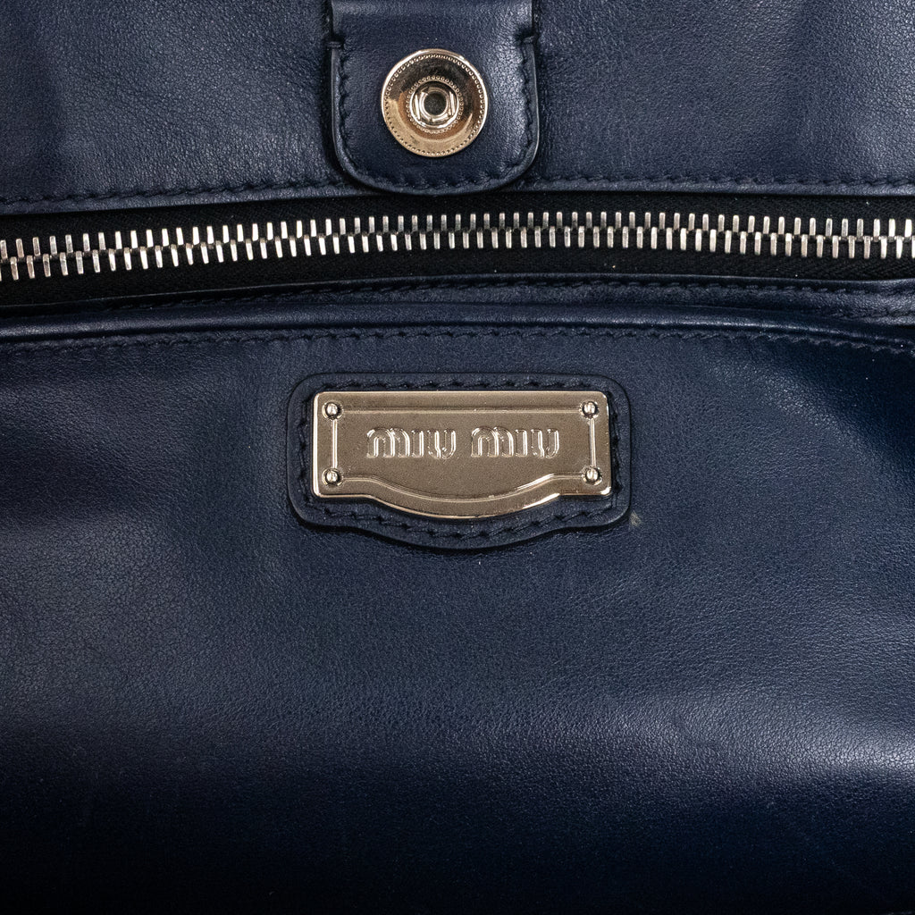 Handbag Shopper Tote Navy Blue Calfskin Smooth Leather