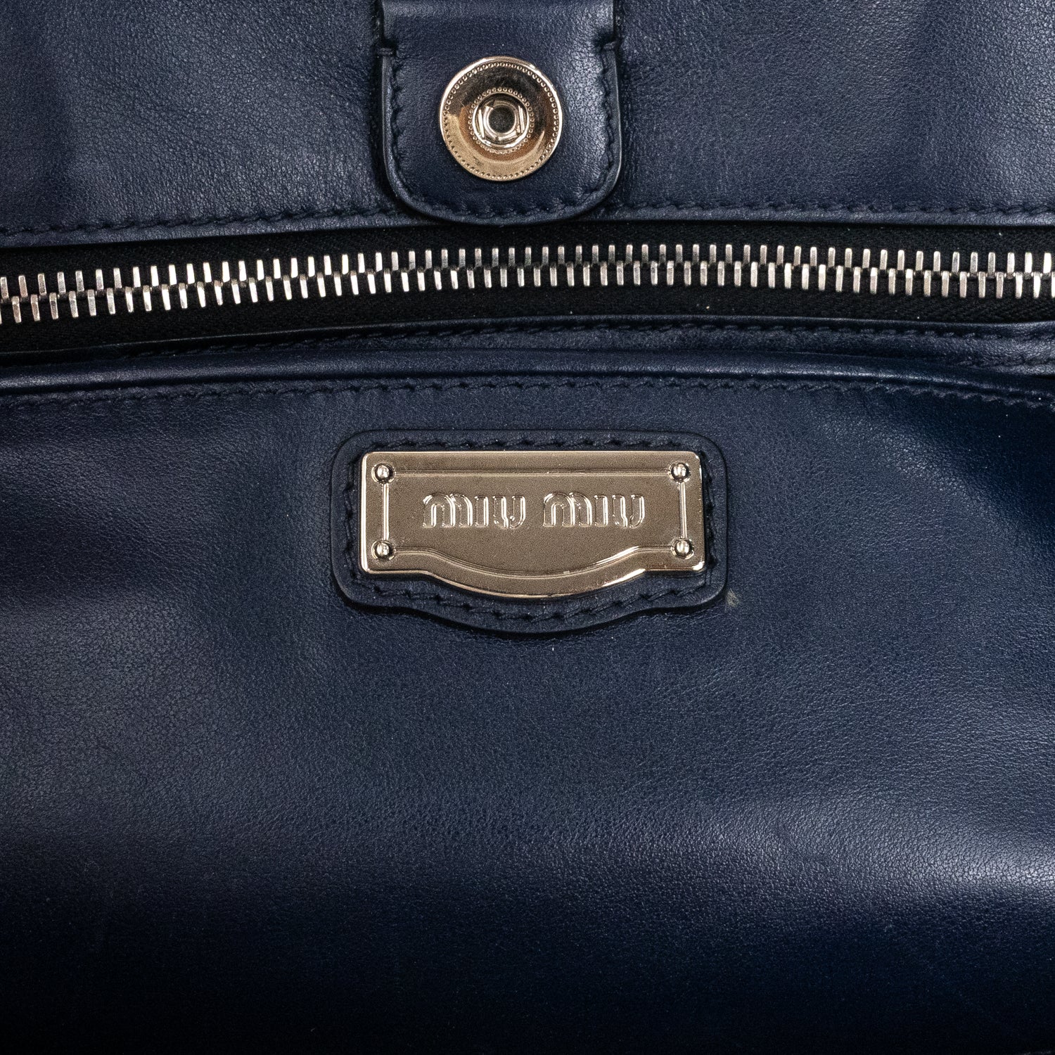Handbag Shopper Tote Navy Blue Calfskin Smooth Leather