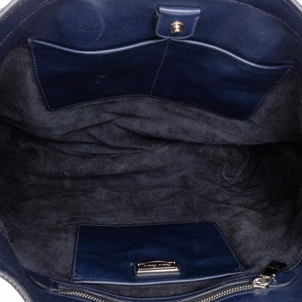 Handbag Shopper Tote Navy Blue Calfskin Smooth Leather