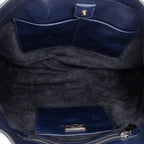 Handbag Shopper Tote Navy Blue Calfskin Smooth Leather