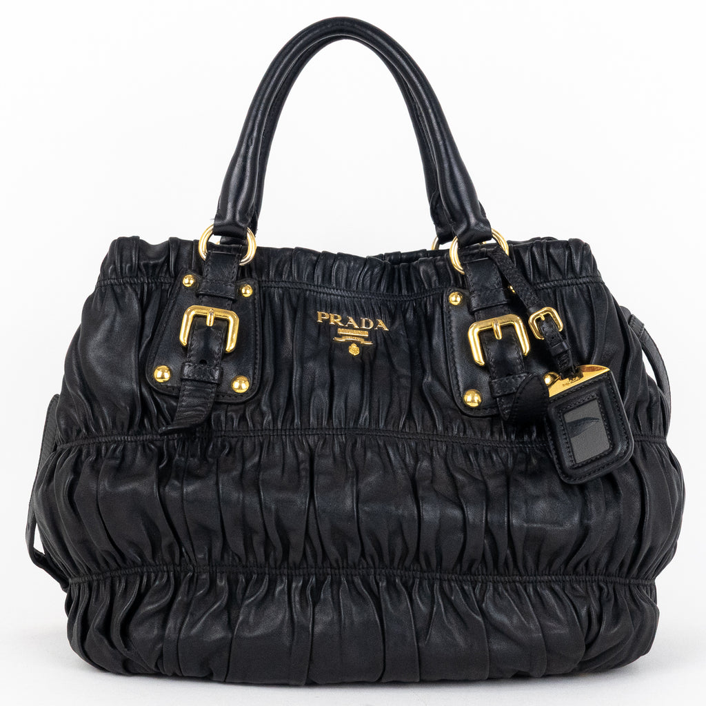 Handbag Crossbody Tote Black Nappa Gaufre Leather