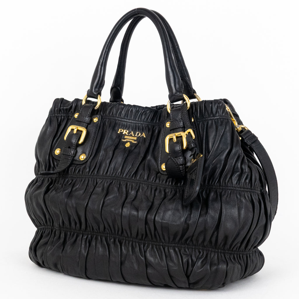 Handbag Crossbody Tote Black Nappa Gaufre Leather