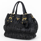 Handbag Crossbody Tote Black Nappa Gaufre Leather
