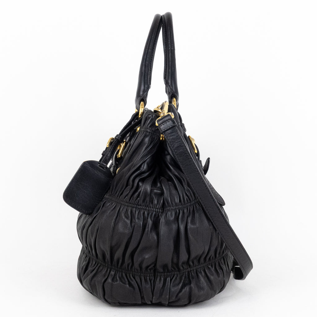 Handbag Crossbody Tote Black Nappa Gaufre Leather