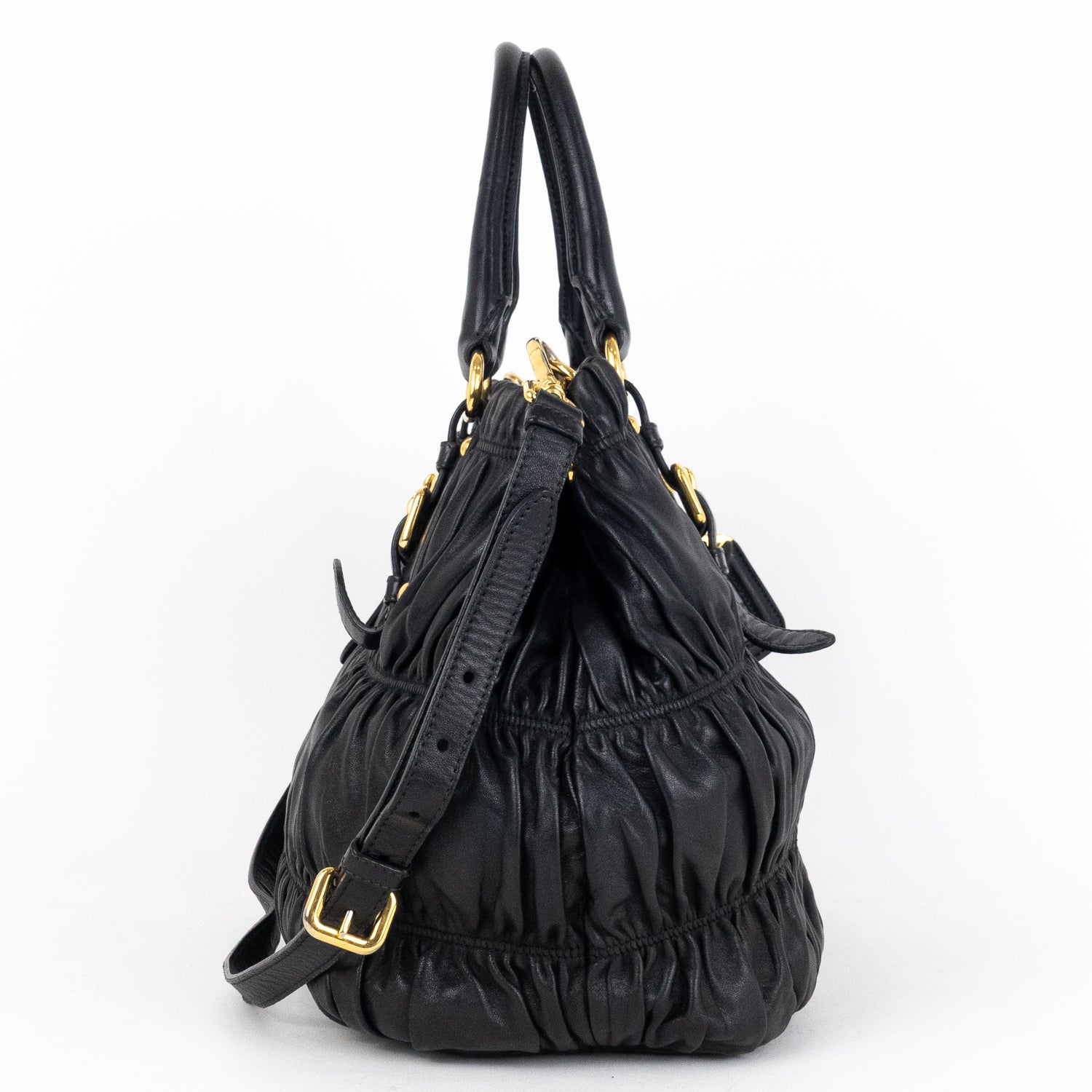Handbag Crossbody Tote Black Nappa Gaufre Leather