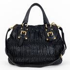 Handbag Crossbody Tote Black Nappa Gaufre Leather
